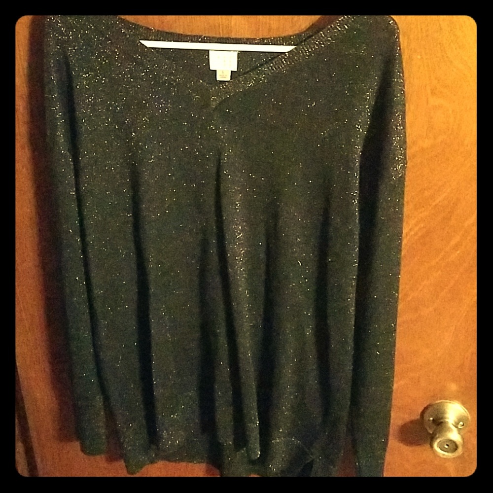 Black sweater with multi colored glitter threads